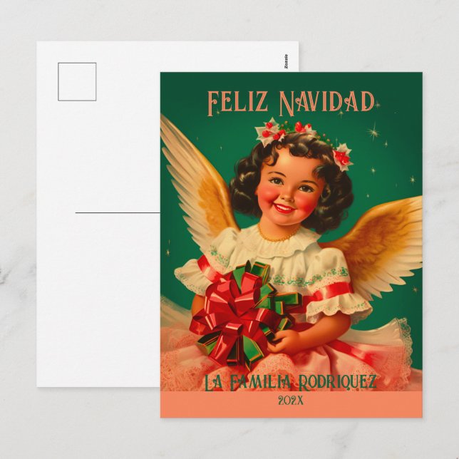 "Feliz Navidad" Angel Christmas Postcard Feiertagspostkarte (Vorne/Hinten)