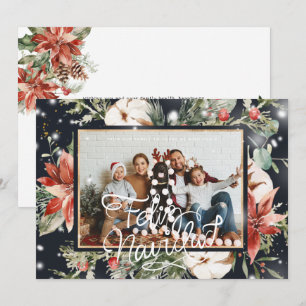 Feliz Navidad   Aquarelle Poinsettia Carte photo