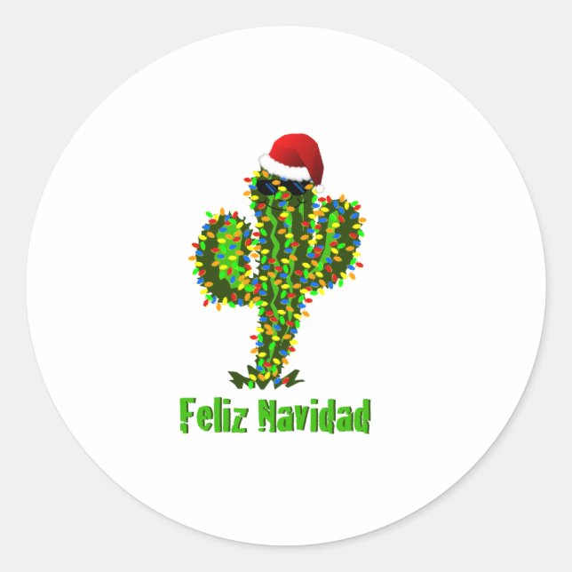 Feliz Navidad - Arizona Christmas Saguaro Lights Runder Aufkleber (Vorderseite)