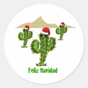 Feliz Navidad - Arizona Weihnachten Saguaro Lichte Runder Aufkleber