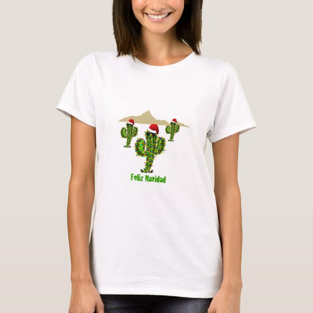 Feliz Navidad - Arizona Weihnachten Saguaro Lichte T-Shirt (Vorderseite)