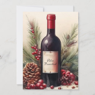 Feliz Navidad auf Weinflaschen-Illustration Einladung