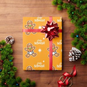 ¡Feliz Navidad! Baby Gingerbrot auf Orange Geschenkpapier