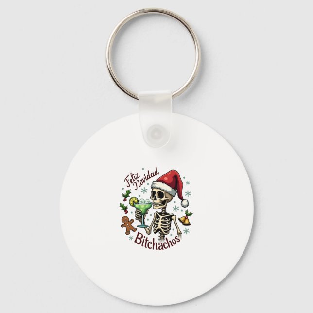 Feliz Navidad Bitchachos Funny Skull Spanish Merry Schlüsselanhänger (Vorderseite)