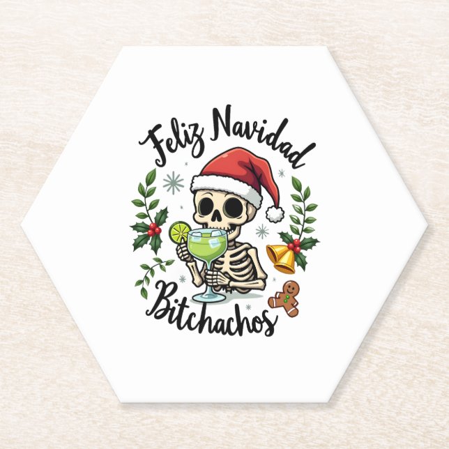 Feliz Navidad Bitchachos Funny Skull Spanish Merry Untersetzer (Vorderseite)