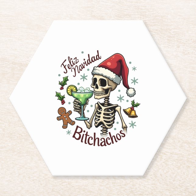 Feliz Navidad Bitchachos Funny Skull Spanish Merry Untersetzer (Vorderseite)