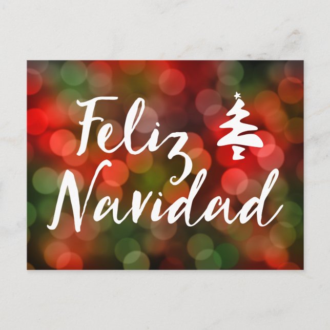 Feliz Navidad (Bokeh-Leuchten) Feiertagspostkarte (Vorderseite)