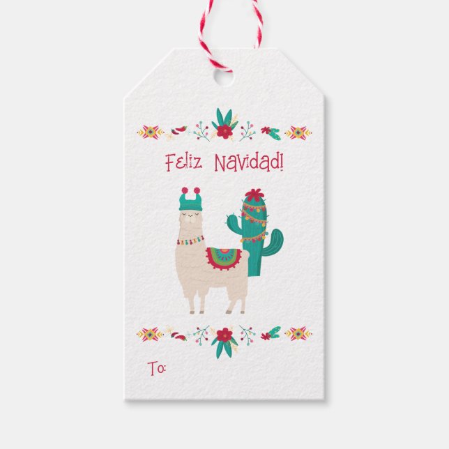 Feliz Navidad Bright und der festliche Llama Weihn Geschenkanhänger (Vorderseite)