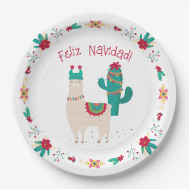 Feliz Navidad Bright und der festliche Llama Weihn Pappteller