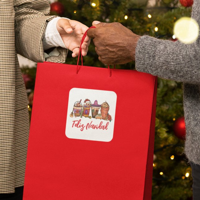 Feliz Navidad Cactus Christmas Drinks Kaffee Quadratischer Aufkleber (Von Creator hochgeladen)