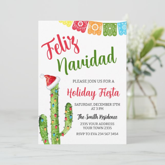 Feliz Navidad Cactus Christmas Holiday Fiesta Einladung (Stehend Vorderseite)