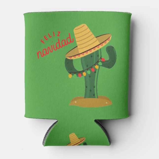 Feliz Navidad Cactus Christmas Lights Can Cooler Dosenkühler (Vorderseite)