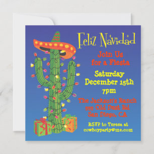 Feliz Navidad Cactus with Sombero Christmas Einladung