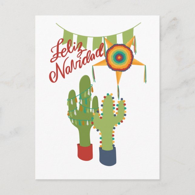 Feliz Navidad carte de vacances avec cactus décoré (Devant)