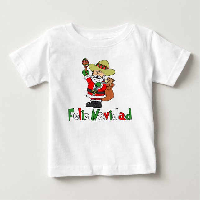 Feliz Navidad Cartoon-SanktSombrero Maracas Baby T-shirt (Vorderseite)