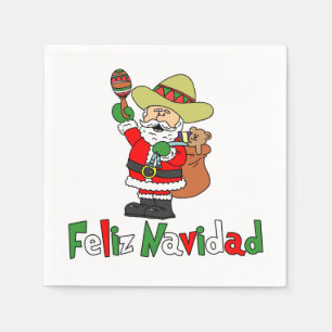 Feliz Navidad Cartoon Santa Sombrero Maracas Serviette