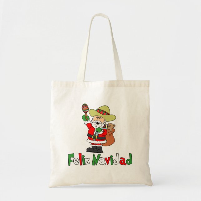 Feliz Navidad Cartoon Santa Sombrero Maracas Tragetasche (Vorne)