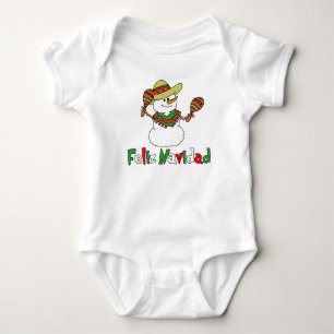 Feliz Navidad Cartoon Snowman Sombrero Maracas Baby Strampler
