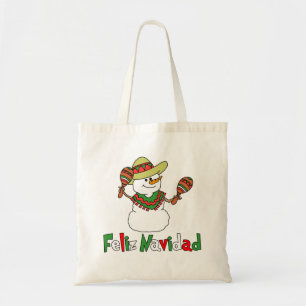 Feliz Navidad Cartoon Snowman Sombrero Maracas Tragetasche
