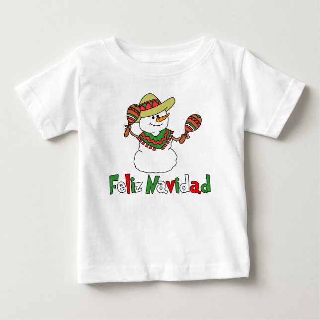 Feliz Navidad CartoonSnowmanSombrero Maracas Baby T-shirt (Vorderseite)