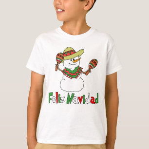 Feliz Navidad CartoonSnowmanSombrero Maracas T-Shirt