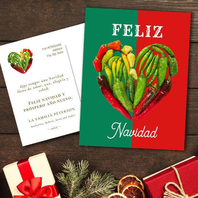 Feliz Navidad Chili Paprikaschoten Herz Feiertagspostkarte (Von Creator hochgeladen)