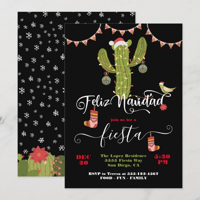 Feliz Navidad Christmas Cactus Party Einladung (Vorne/Hinten)