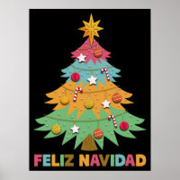 Feliz Navidad Colorful Xmas Tree Spanische Weihnac