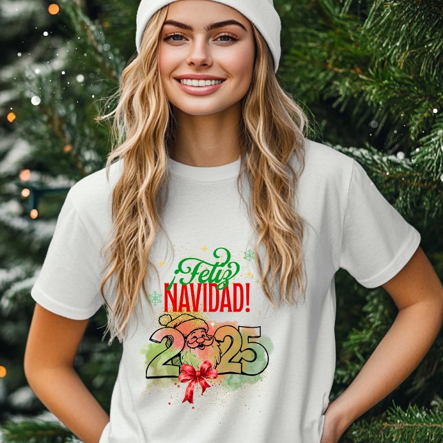  Feliz Navidad con Santa Claus y fondo acuarela T-Shirt (Von Creator hochgeladen)