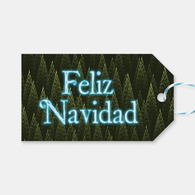 Feliz Navidad - Conifers Geschenkanhänger (Vorderseite (Horizontal))