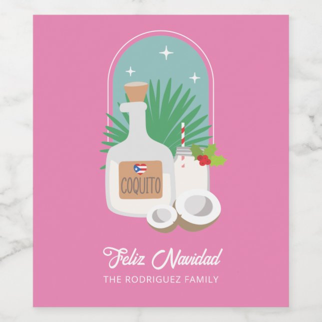 Feliz Navidad Coquito Set für Lebensmittel und Get Weinetikett (Einzelnes Label)