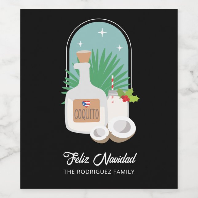 Feliz Navidad Coquito Set für Lebensmittel und Get Weinetikett (Einzelnes Label)