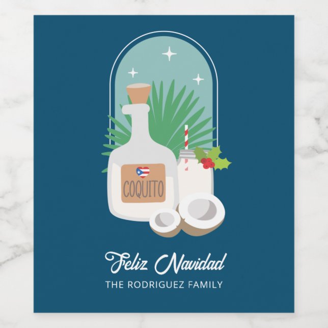 Feliz Navidad Coquito Set für Lebensmittel und Get Weinetikett (Einzelnes Label)