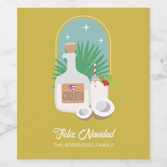 Feliz Navidad Coquito Set für Lebensmittel und Get Weinetikett (Einzelnes Label)