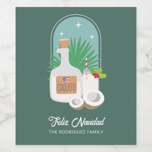 Feliz Navidad Coquito Set für Lebensmittel und Get Weinetikett (Einzelnes Label)