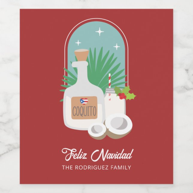 Feliz Navidad Coquito Set für Lebensmittel und Get Weinetikett (Einzelnes Label)