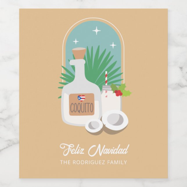 Feliz Navidad Coquito Set für Lebensmittel und Get Weinetikett (Einzelnes Label)