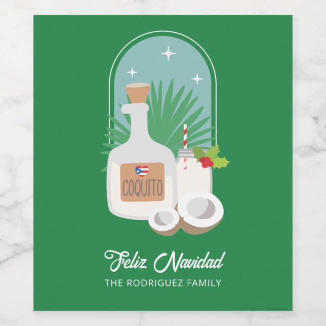 Feliz Navidad Coquito Set für Lebensmittel und Get Weinetikett (Einzelnes Label)