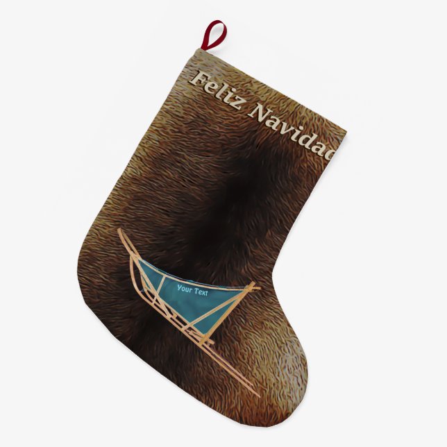 Feliz Navidad - Dog Sled Großer Weihnachtsstrumpf (Vorderansicht (hängend))