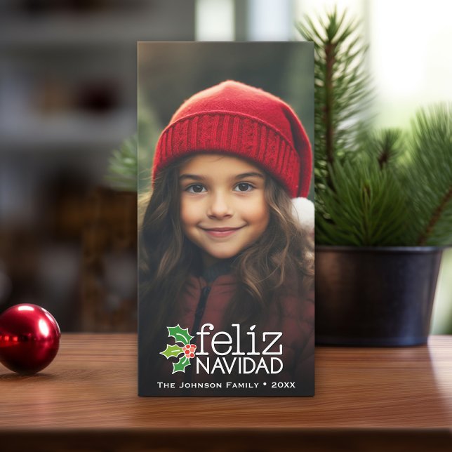 Feliz Navidad: Ein großes Foto Feiertagskarte (Online Christmas card template, minimal design with 1 photo. Download option available)