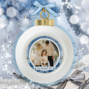 Feliz Navidad Elegante Azul Holiday Keramik Kugel-Ornament