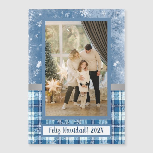 Feliz Navidad Elegante Azul Tarjeta de Iman Magnetkarte (Vorderseite)