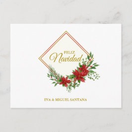 Feliz Navidad Español con Flor de Pascua y Acebo Postkarte
