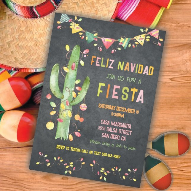 Feliz navidad Fiesta Cactus watercolor Einladung (Von Creator hochgeladen)