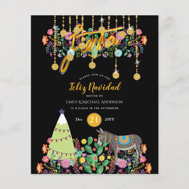Feliz Navidad Fiesta Einladung von Folk Blume Burr (Vorderseite)