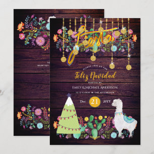 Feliz Navidad Fiesta Invitation Fleurs folklorique