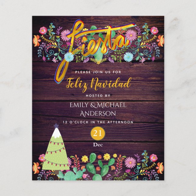 Feliz Navidad Fiesta Lila Goldbudget Kacti Folk (Vorderseite)