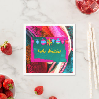 Feliz Navidad Fiesta on Pink & Green Sarape Serviette