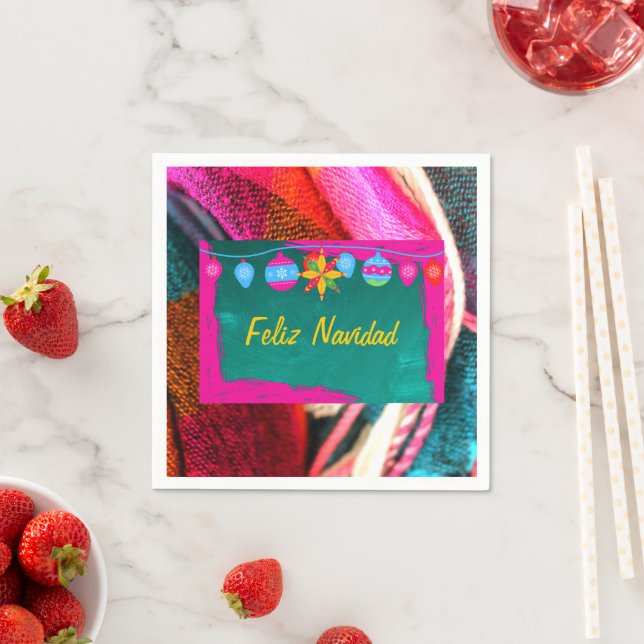 Feliz Navidad Fiesta on Pink & Green Sarape Serviette (Beispiel)