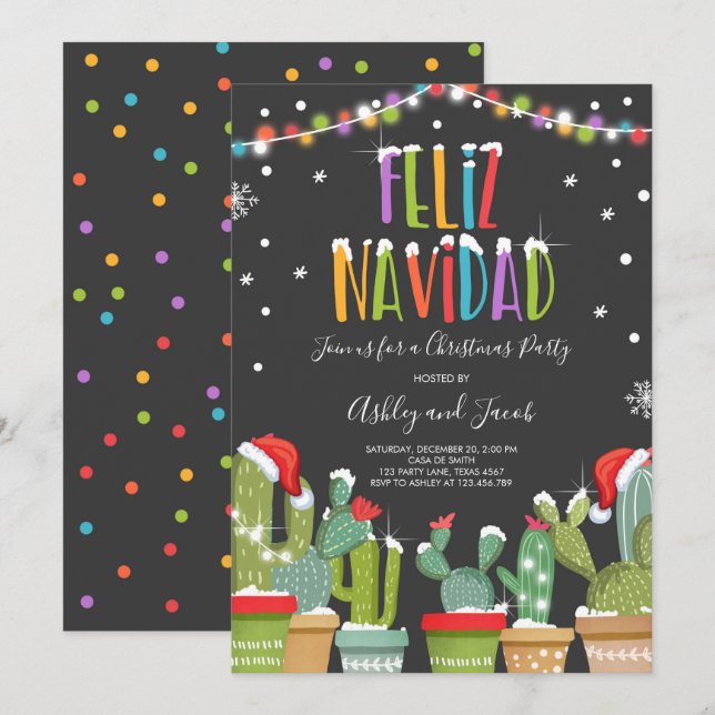Feliz Navidad Fiesta Weihnachtszeit-Party Einladun Einladung (Vorne/Hinten)